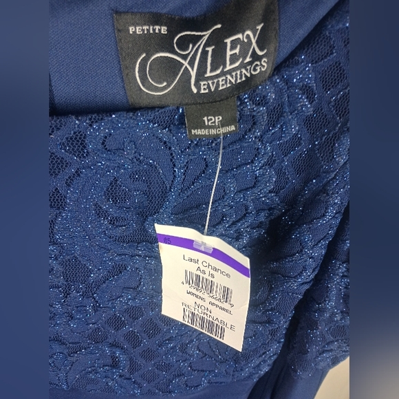 Alex Evenings Long Empire Waist Dress Scoop Neck Bodice Navy Blue Size 12P NWT - Picture 6 of 10